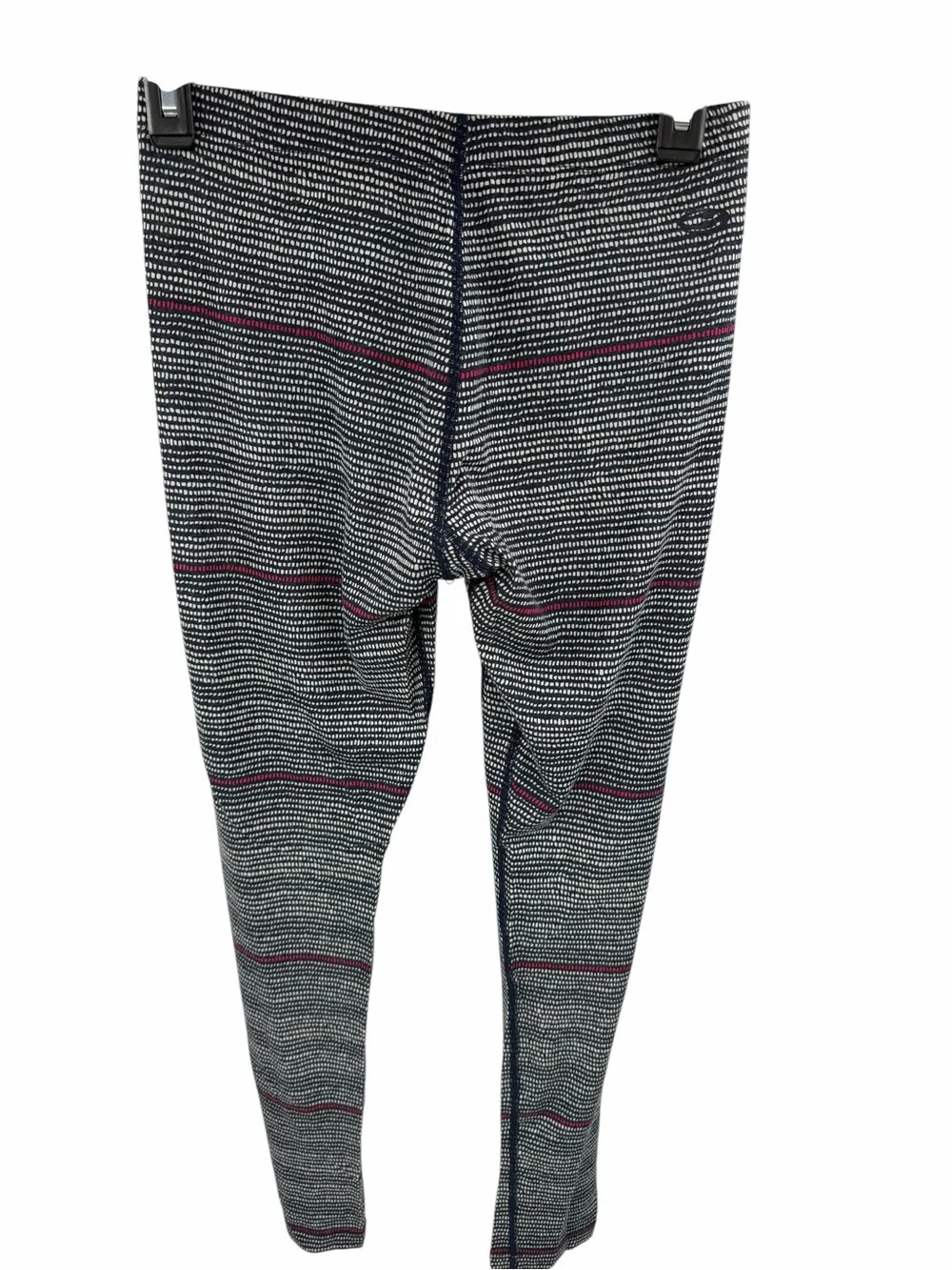 Icebreaker Wool Navy Blue White Striped Knit Leggings with Pink Trim Small